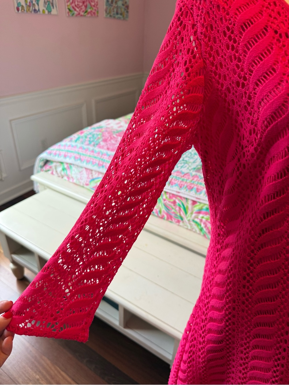 Lilly Pulitzer Hot Pink Crochet Long Sleeve Dress - Picture 4 of 6